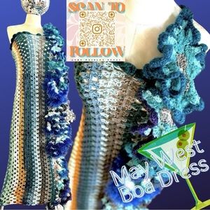 CROCHETED STRIPED SWEATER DRESS WITH RUFFLE DETAILING